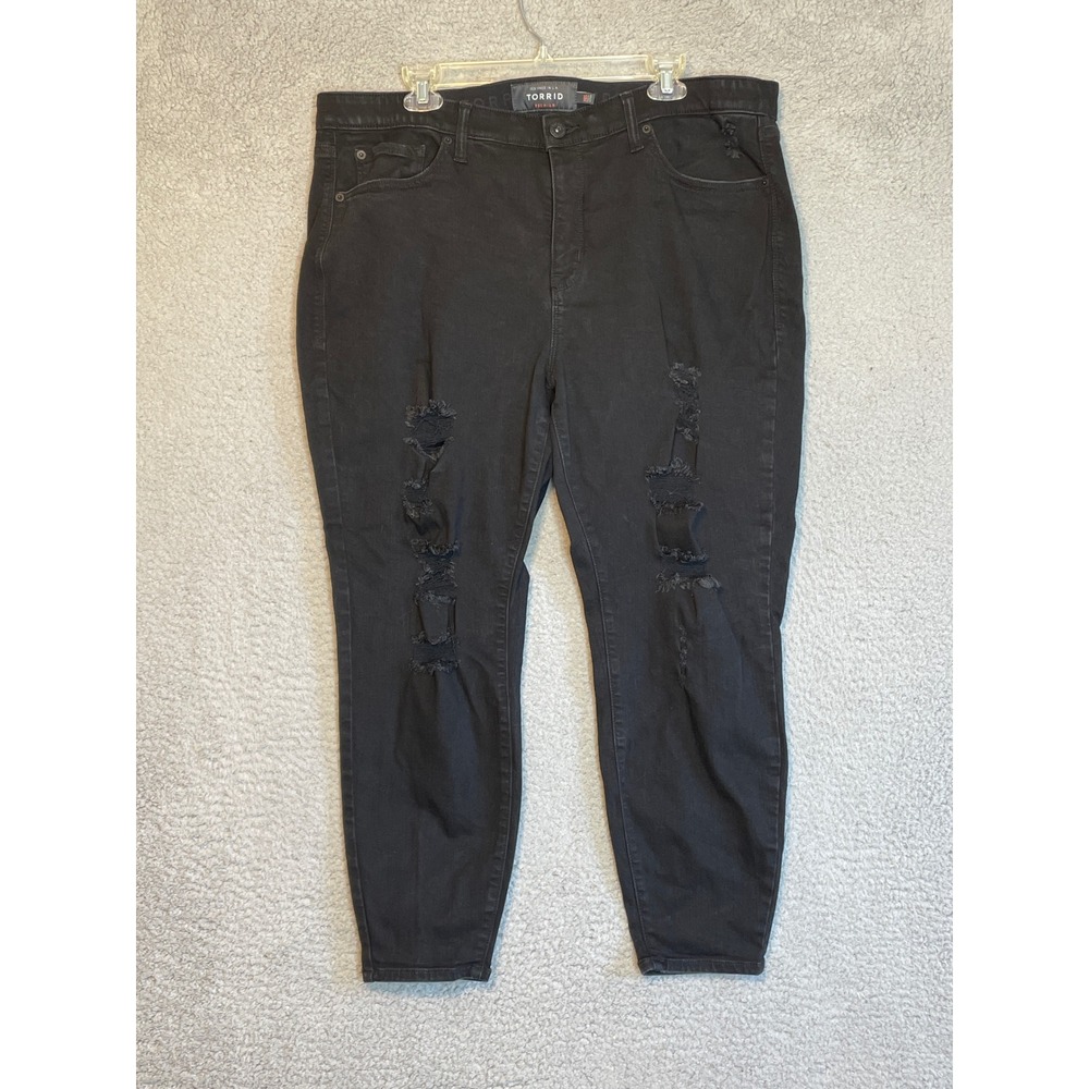 Torrid Premium Sky High Skinny Black Distressed Ripped Plus‎ Size Jeans 20S